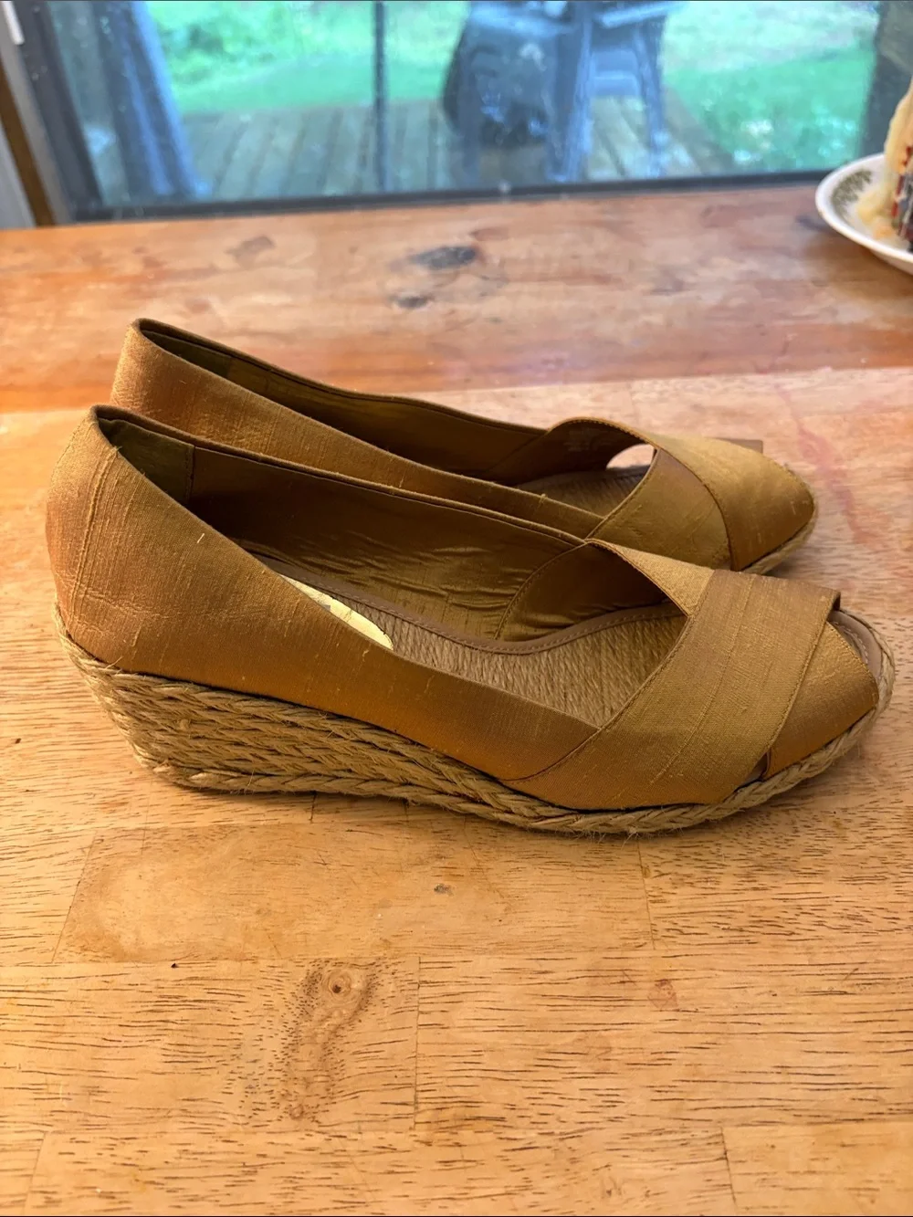 Lauren Ralph Lauren Metallic Bronze Open-Toe Espadrille Wedges size 9.5